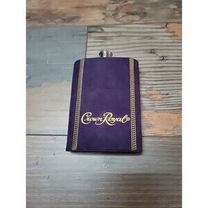 Stainless Steel Crown Royal Hip Flask With Purple Suede Sleeve